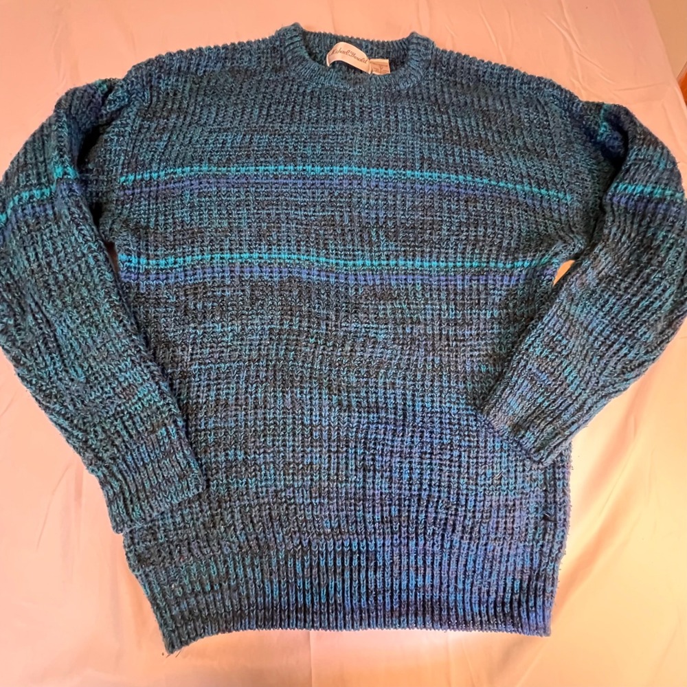 Michael Gerald Large Sweater Mens Blue Teal Marled Chunky Knit Vintage 90s Korea
